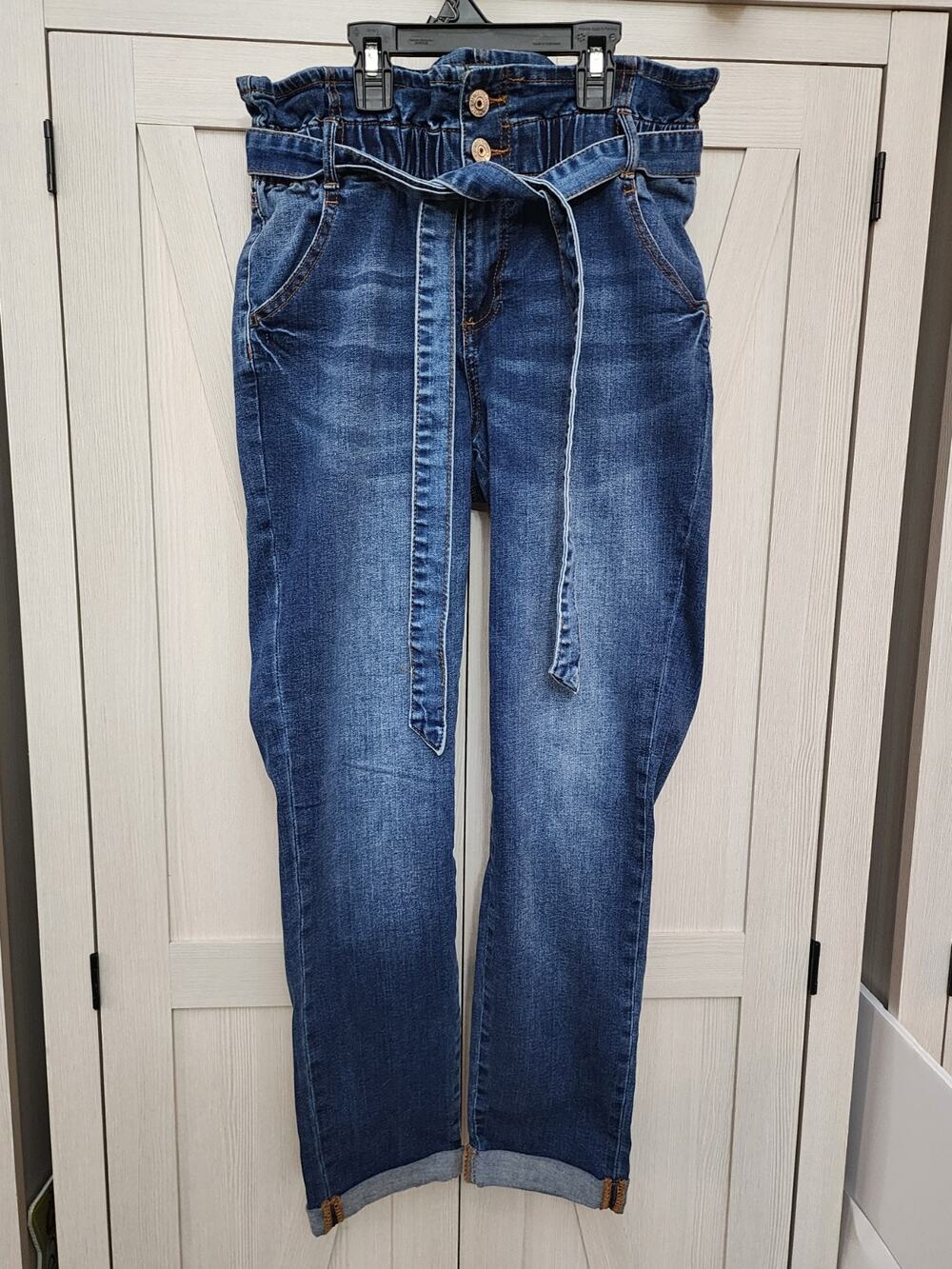 Almost Famous Jeans Size Small With Tie Sash Elastic Waste Womens Pants